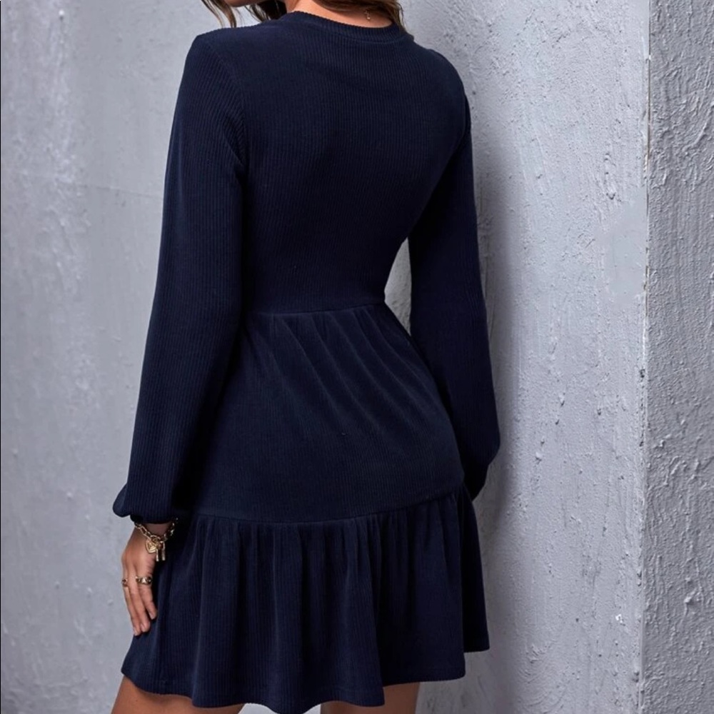 NWOT Ribbed Tiered Ruffled Mini Sweater Dress - Picture 4 of 6